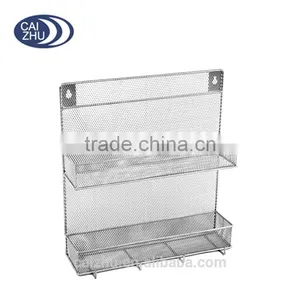 Wall Mount 2 Tiers Silver Mesh Spice Rack Organiser Shelf thumbnail-1