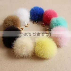 CX-R-32 Detachable Cheap Handmade Genuine Fox Fur Ball Key Ring thumbnail-3