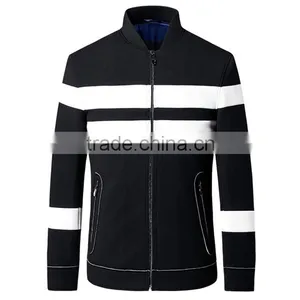 Color Block Fleece Men's Jacket Full Zipper up Bomber Jacket for Man thumbnail-4