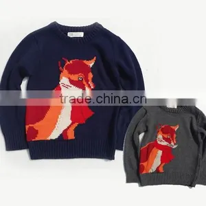 Cartoon Fox Pattern Boys Round Neck Pullover Sweater thumbnail-3