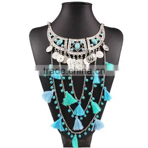 Zm34112a Fashion Women Resin Layered Long Tassel Necklace Jewelry thumbnail-1