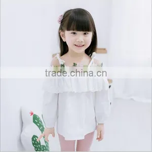 New 2017 Wholesale Summer Fashion Girls Cotton Strapless Lace Flowers Embroidered Blouses 2-8 Years thumbnail-4
