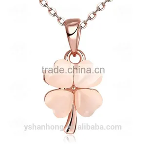 Rose Gold Opal Clover Pendant Necklace thumbnail-2