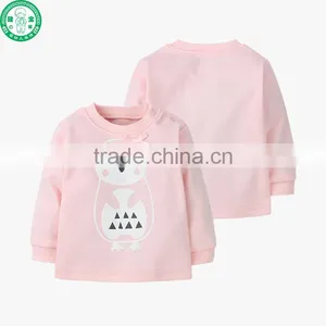 Puff Printing Cute Pink Crew Neck Baby Girls Long Sleeves T-shirt thumbnail-1