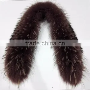 Myfur Brown Color Genuine Raccoon Fur Long Hooded For Lady Coat Wholesale Fur Collar thumbnail-1