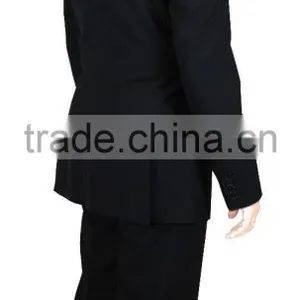 NAAMS MEN'S WOOL 2 BUTTON 2 VENT SLIM FIT SUIT JACKET FLAT FRONT PANT BLACK HERRINGBONE thumbnail-2