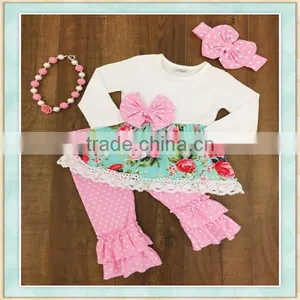 Baby Clothes Wholesale Price White Floral Print Top and Pink Pant Girl Clothes Set thumbnail-1