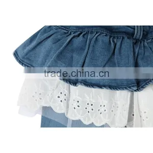 Latest Design Round Pocket Design Sky Blue Culottes Lace Kid Ruffle Dress Pants thumbnail-3