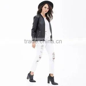 2016 Lady Casual Fashion Women Bomber Leather Winter Jacket for Wholesale thumbnail-3