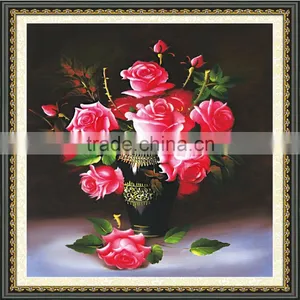 Custom Handmade Red Flower Pattern Embroidery Diamond Painting Cross Stitch Fabric Kit thumbnail-2