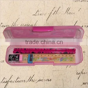 Curtom Logo Print Transparent Colorful Plastic Pencil Case Pen Boxes Set With Pencil Ruler and Eraser thumbnail-4