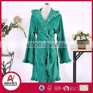 Fashion 100% Polyester Heart Cut Coral Fleece Home Women Bathrobe Hooded Sleepwear thumbnail-1