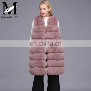 Ladies Wholesale Women Real Fox Fur Sleeveless Long Vest thumbnail-4