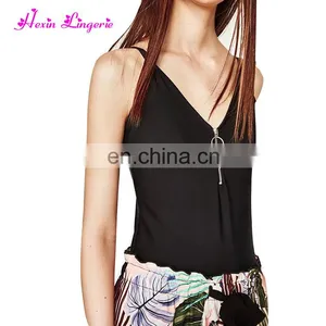 Black Zipper v Neck Plus Size Romper Short Womens Jumpsuits Sexy Bodycon thumbnail-2