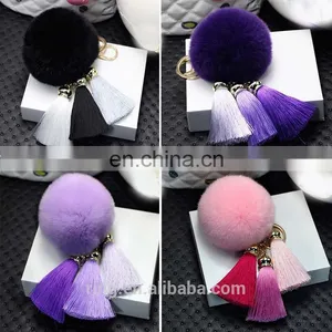 Factory Price Rabbit Fur Ball Tassel Pompom Key Chain Women Bag Hanging Car Accessories thumbnail-1
