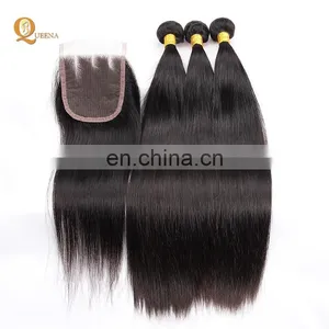 Unprocessed Wholesale Virgin Brazilian Straight Hair Weave Bundles With Closure Brazilian Hair Closure thumbnail-3