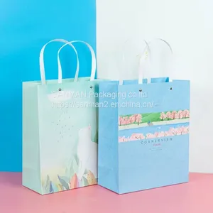 Light Blue Small Gift Paper Bag With Handle thumbnail-1