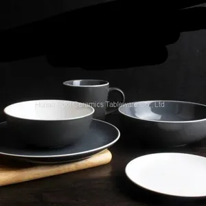 Hotel Restaurant Home Custom Black Colorful Color Bone China Crockery Ceramic Porcelain Dinnerware Set thumbnail-1