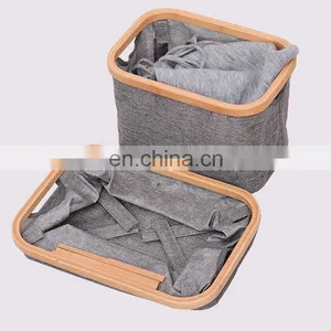 Wholesale Popular Design Folding Laundry Basket Bins Set Collapsible Bamboo Storage Basket/slim Cloth Laundry Hamper Handles thumbnail-1