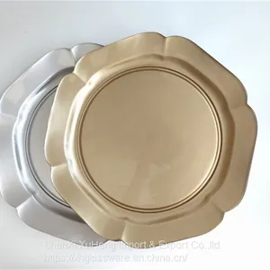 Wholesale Dinnerware 13 Inches Glass Charger Plate Dishes With Gold Silver Colored Decoration thumbnail-1