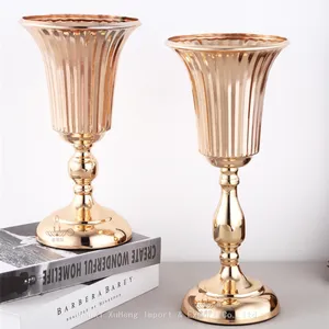 Elegant Wedding Flower Vase 20/27/39 cm Metal Gold Flower Stand Holder For Home Wedding Party Decoration thumbnail-2