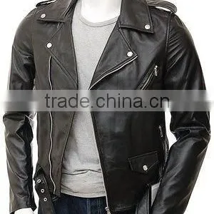 Men's Motorcycle Classic Biker Leather Jacket Style Marlon Brando thumbnail-2
