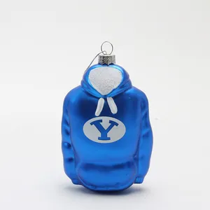 Wholesale Price Personalized Navidad Xmas Tree Hanging Clothes Decorations Custom Hand Blown Glass College Hoodie Christmas Baubles Fact thumbnail-1