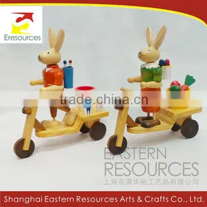 Painted Wooden Rabbit Couple With Scooter for Table Easter Decoration thumbnail-1
