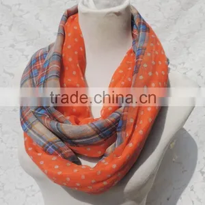 Wholesale Custom Polka Dot and Plaid Print Fashion Women Infinity Scarf thumbnail-5