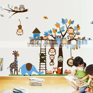 2016 Large Size Kids Cartoon Monkey Giraffe Owl Bird Wall Stickers thumbnail-4