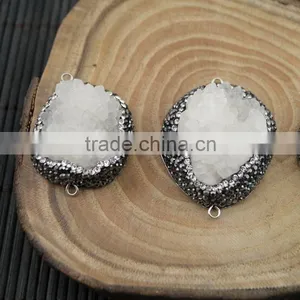 LFD-0014B Natural Druzy Drusy Quartz Stone Pave Rhinestone Crystal Connector Beads Jewelry For Making Bracelet Necklace thumbnail-4
