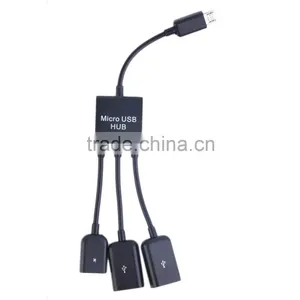 3 in 1 Micro USB HUB Male to Female Double USB 2.0 Host OTG Adapter Cable Converter Extender Universal For Mobile Phones Black thumbnail-3