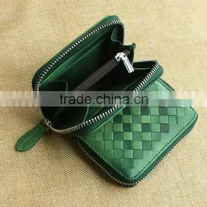 Gird Pattern Lady's Genuine Lamb Leather Zipper Coin Wallet thumbnail-2