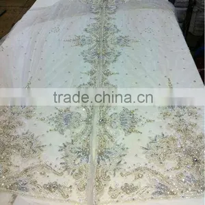 White Heavy Beaded Sarees Fabric(KFT-011) thumbnail-1