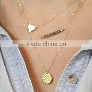 2014 Layer Necklaces Round Disk Bead Bar Necklace Dainty Beaded Satellite Chain thumbnail-2