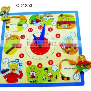 Hot Selling Educational Wooden Toys Schedule Clock Puzzle thumbnail-1