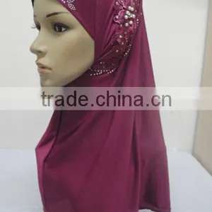H299 Latest One Piece Instant Hijab With Lace and Rhinestones,muslim Scarf thumbnail-3