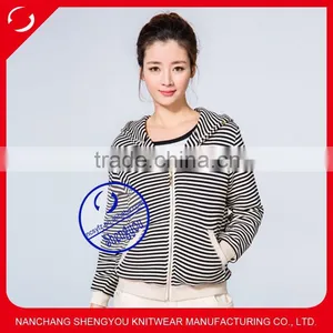 OEM Womens Stripe Zipper-up Hoodies Sweatshirts Manufactures in China thumbnail-1
