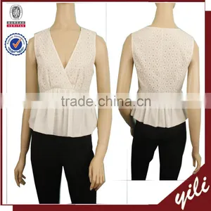 2016 S/S New Design White 100%cotton Sleeveless Sexy Tops for Women thumbnail-1