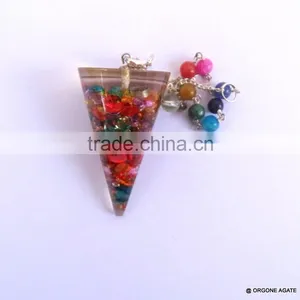 Orgonite Mix Onyx Stone Smooth Pendulum With Chakra Chain thumbnail-4
