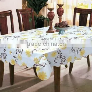 Waterproof Oblong Table Cloth, Flower Printed Vinyl Table Cloth With Flannel Backing, thumbnail-1