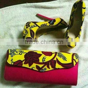 2015 Ankara Fabric Shoes and Bags/wax Shoes and Bags /Ankara Print High Heels Shoes Quality Choice Most Popular thumbnail-3