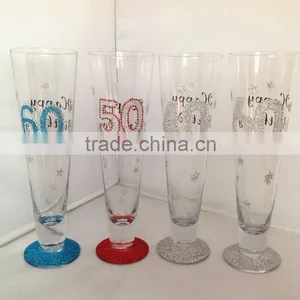 Mouth Blown Tall Wine Glass or Beer Glass With Powder Decoration thumbnail-1