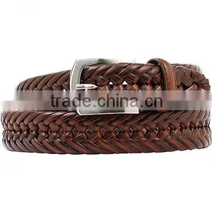 100% Genuine Leather Women's Black Brown Braided Leather Belt thumbnail-2