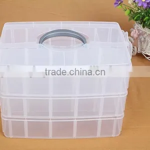 25*18.7*17cm Three Layers 30 Compartments Jewelry Adjustable Plastic Storage Box Jewelry Earring Bin Case Container thumbnail-2
