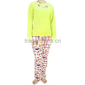 Kevince Velour Pyjama Set Pant Green Reactive Print Knitting Woman MOQ 1000sets OEM Factory Directly thumbnail-1