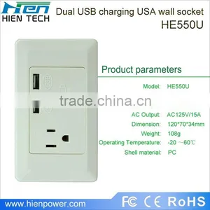 America Type USB Wall Socket 1 Gang 2 USB Ports thumbnail-2