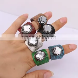 Natural White Shell Druzy Ring, Snakeskin Rings, Pave Setting Crystal Jewelry Finger Druzy Stone Ring thumbnail-4
