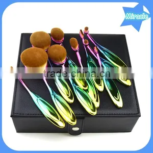 2016 Hot 10pcs Rainbow Color Privalte Label Oval Multi-purpose Makeup Brush With Make up Brush Box thumbnail-1