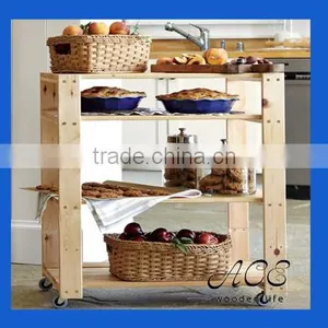 Natural Wood Shelving-Utility Cart With Wheels Wooden Shelf thumbnail-1